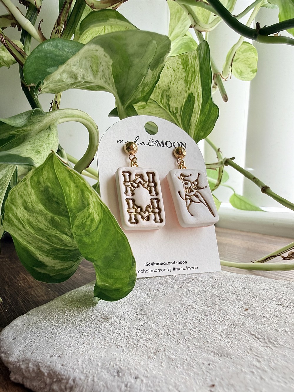 Mahjong tile earrings