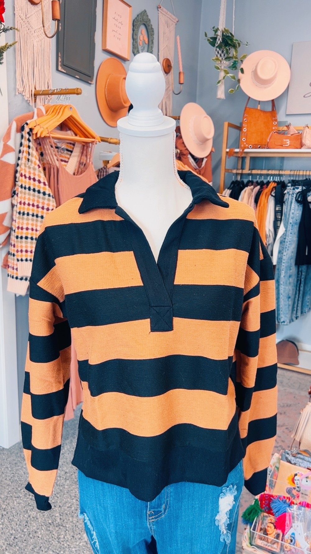 Striped Pullover | Black & Brown