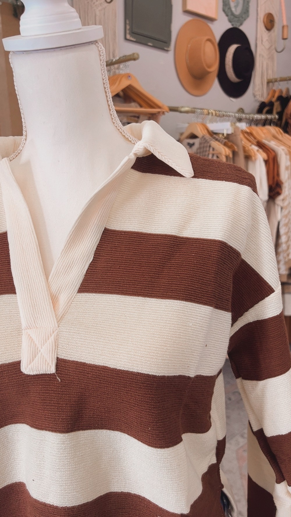 Striped Pullover | White & Brown