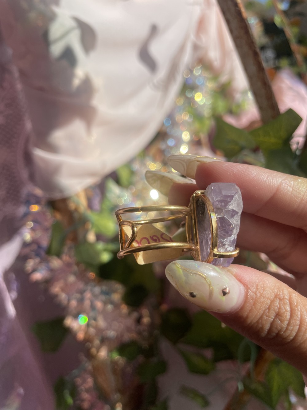 Amethyst heart Slab ring gold