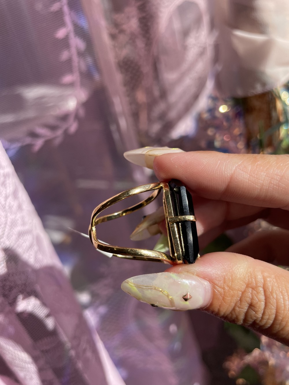 Obsidian Faceted wire ring
