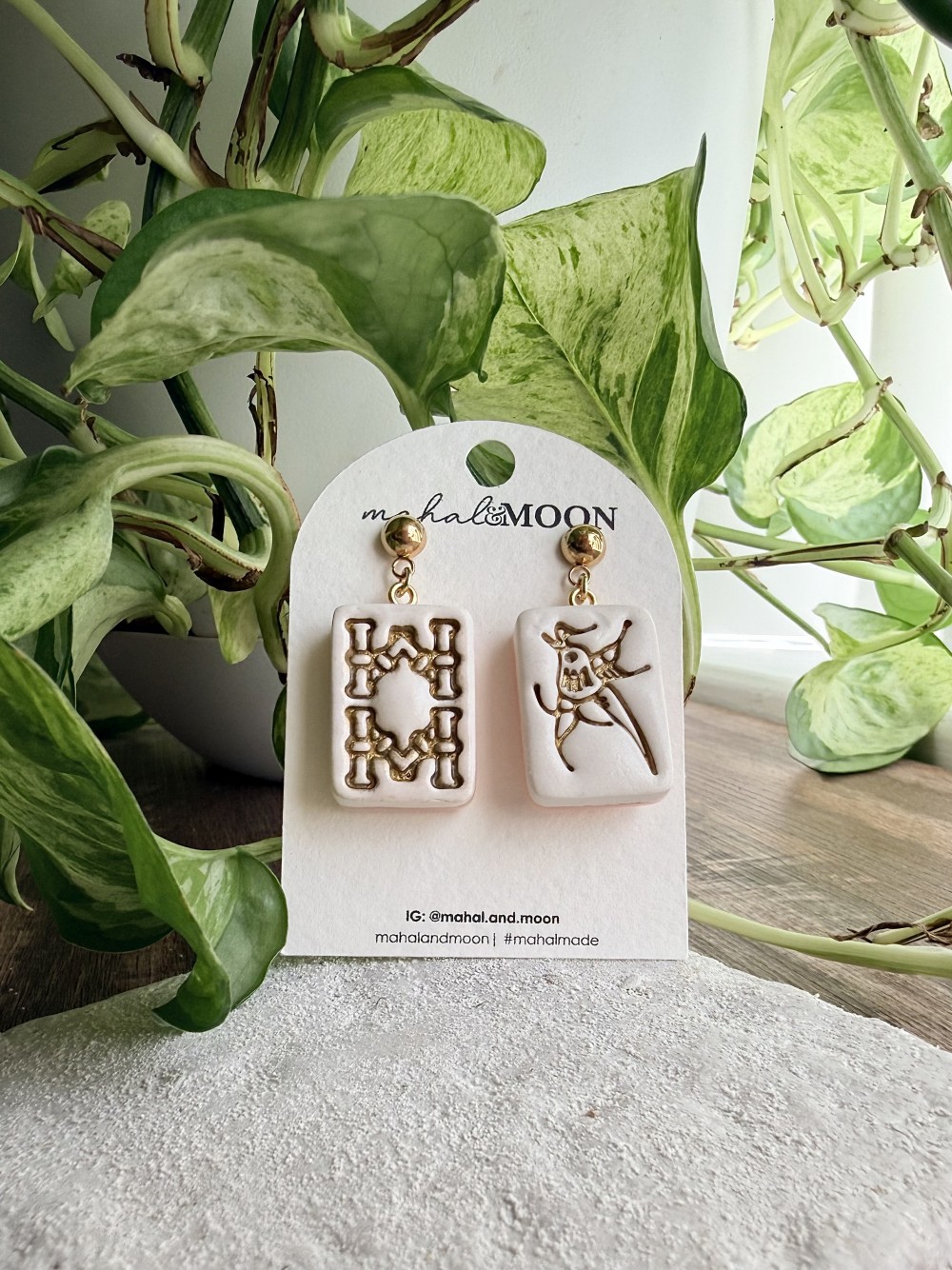 Mahjong tile earrings