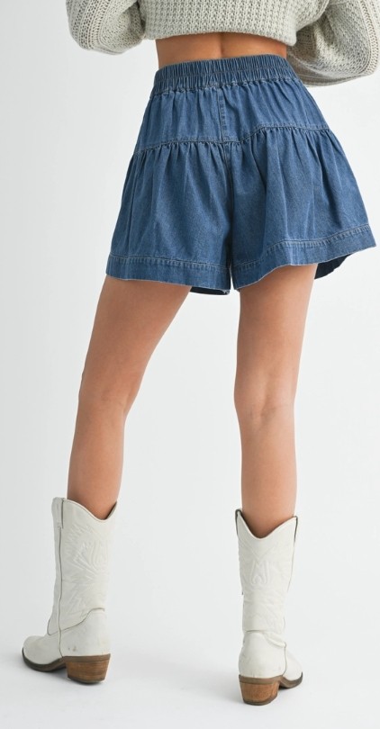 High-Rise Tiered Button Front Denim Shorts