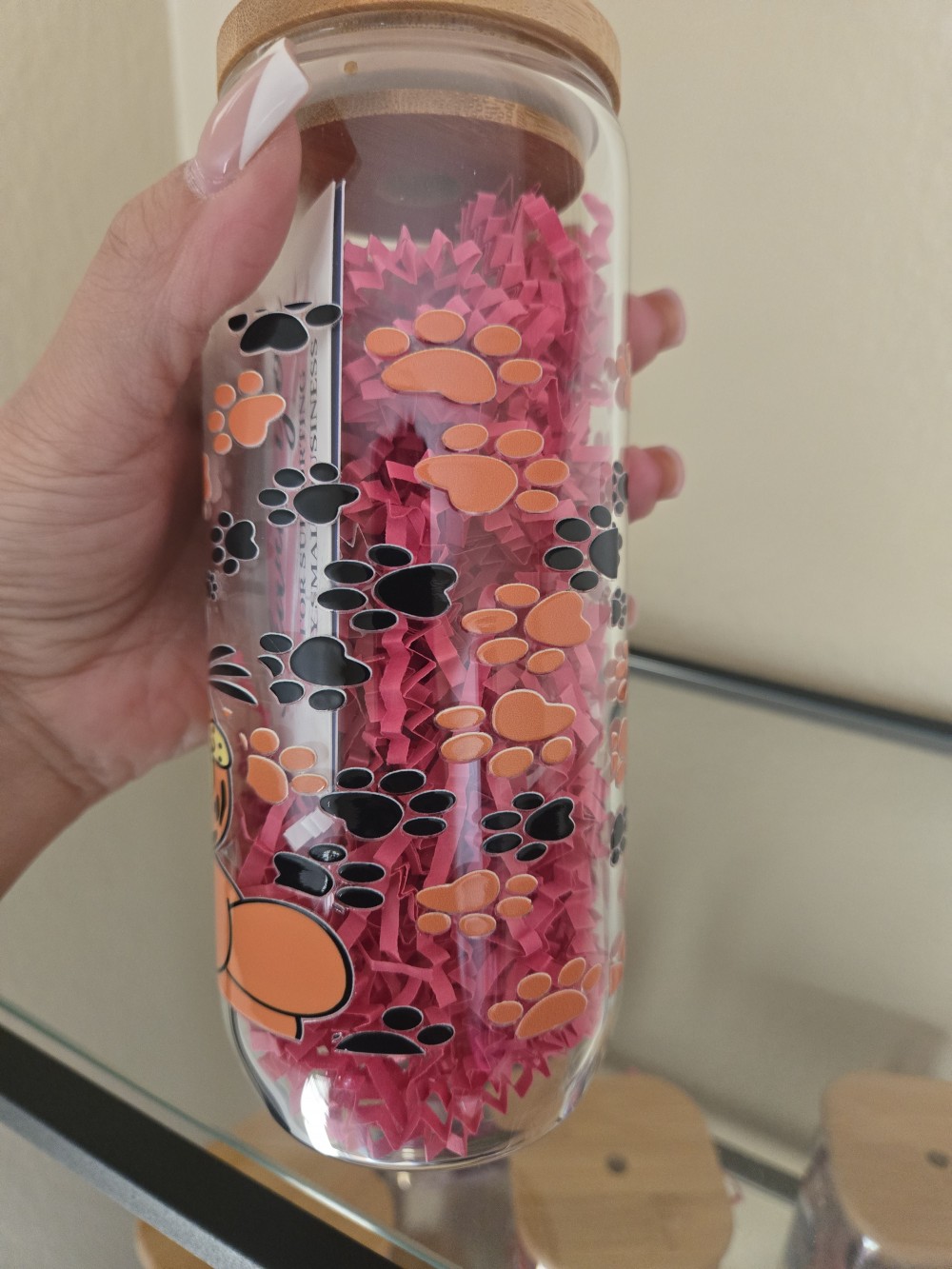 20oz Rd. Glass Tumbler- Org. Cat UV DTF