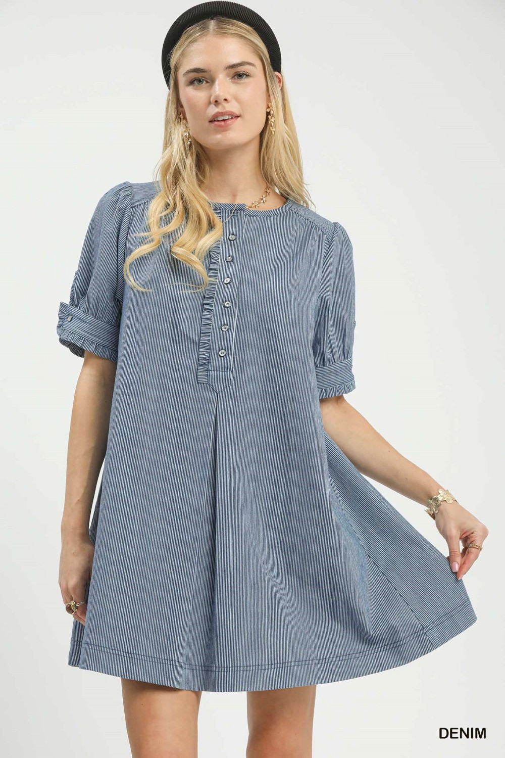 Denim Pinstripe Button-Front Babydoll