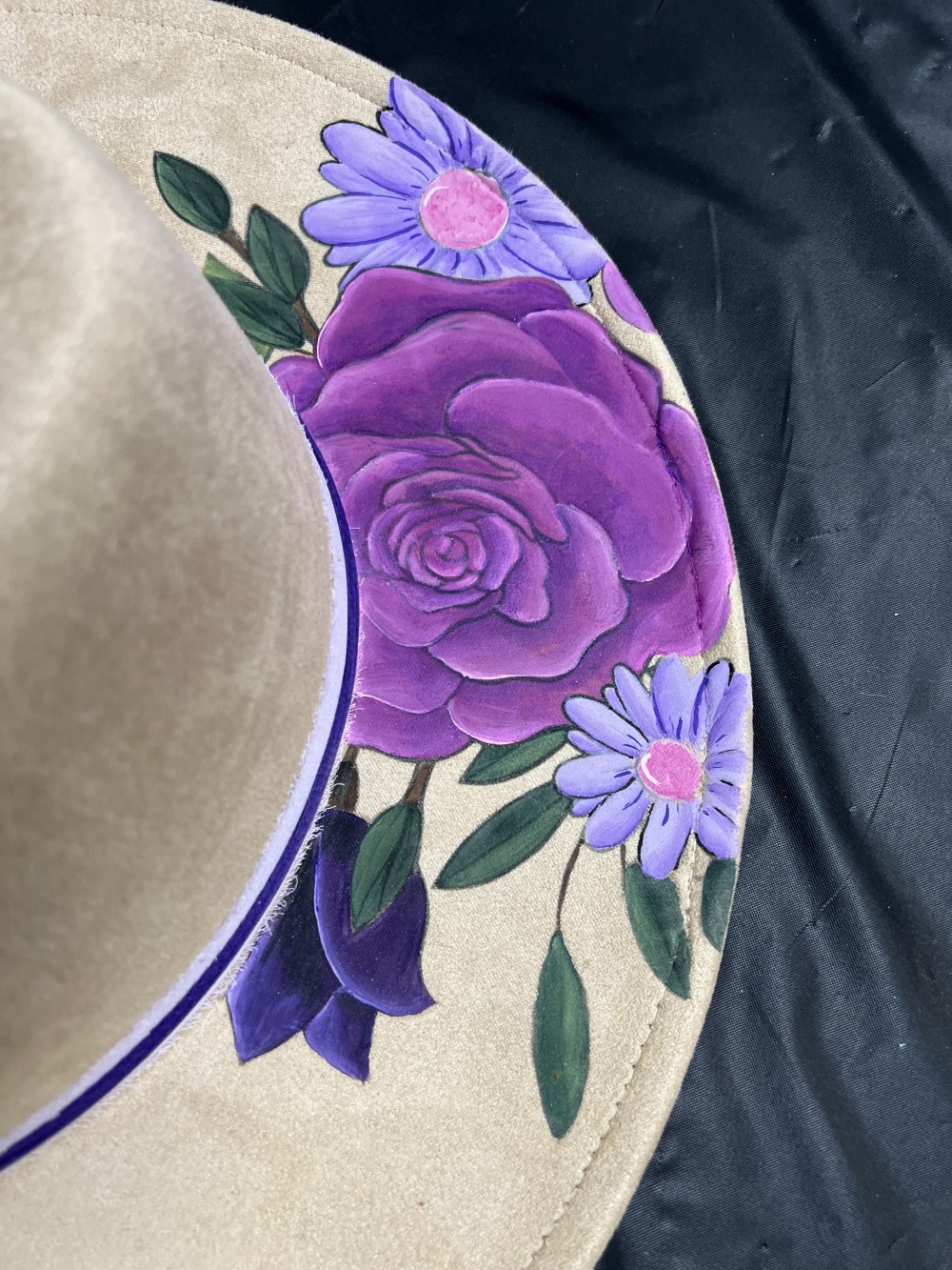 F-Fedora Hand Painted PURPLE Flowers