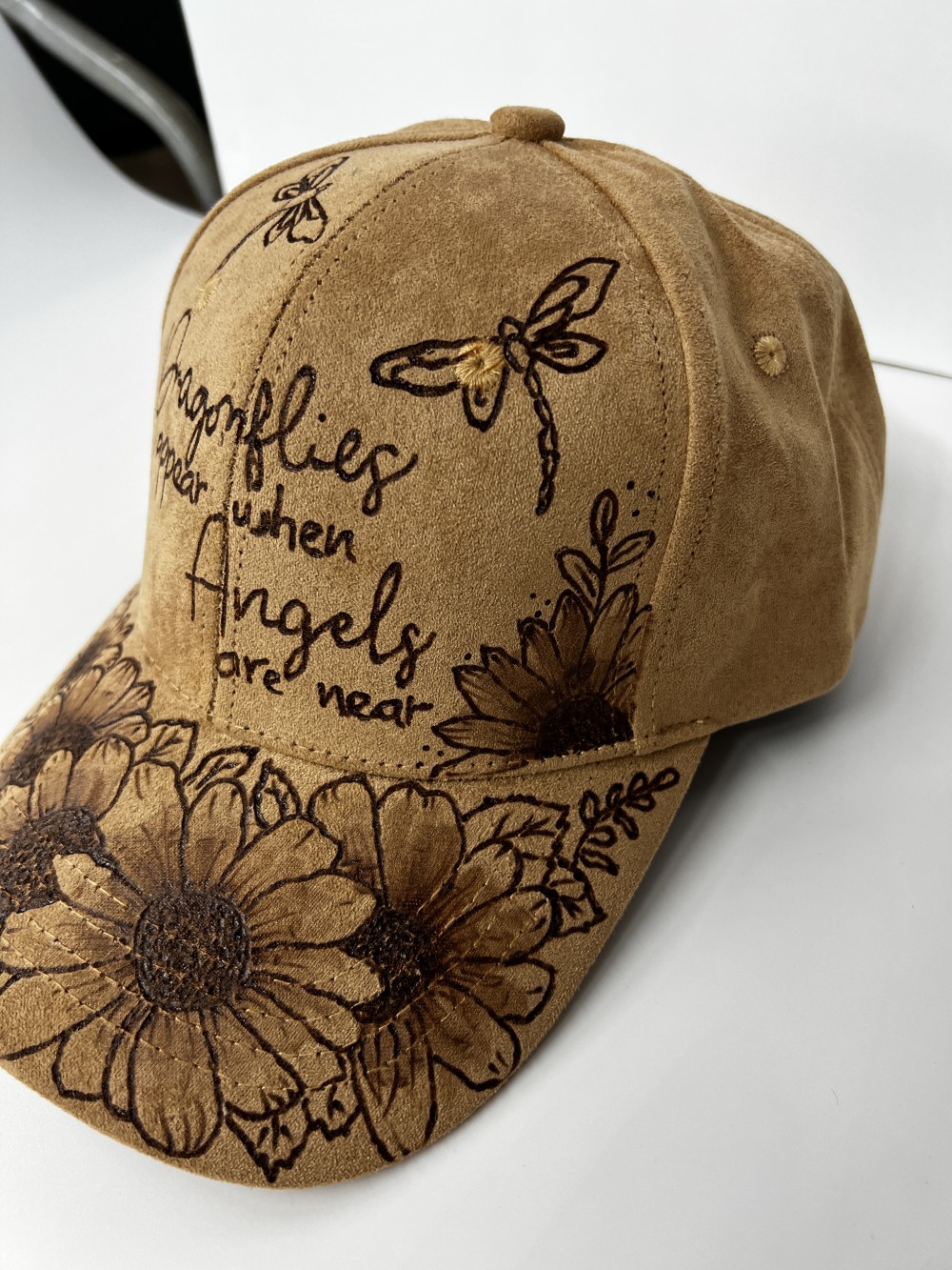 Vegan Suede Ball Cap Dragon Flies Appear when Angles are near