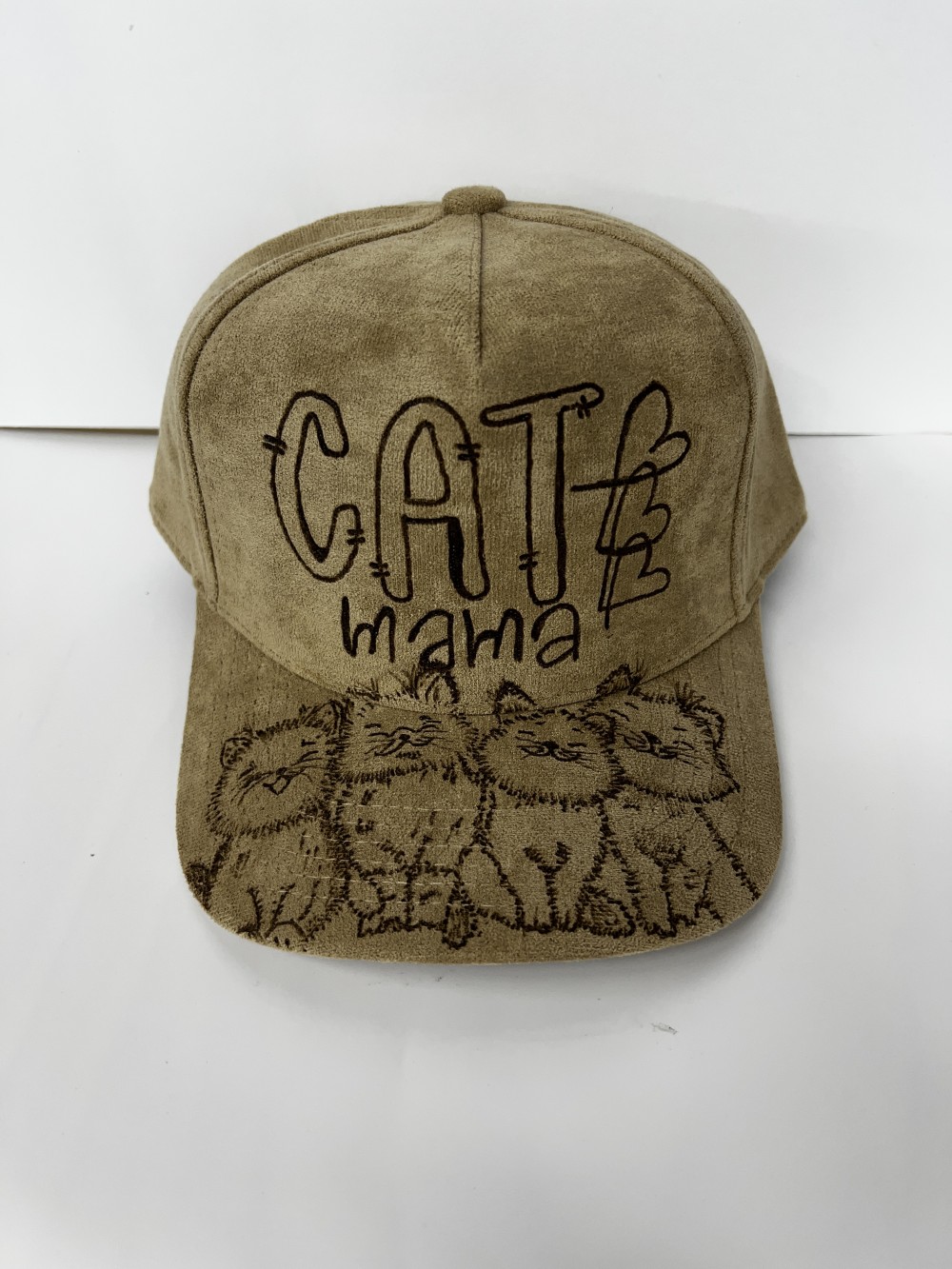Vegan Suede Ball Cap Cat Mama