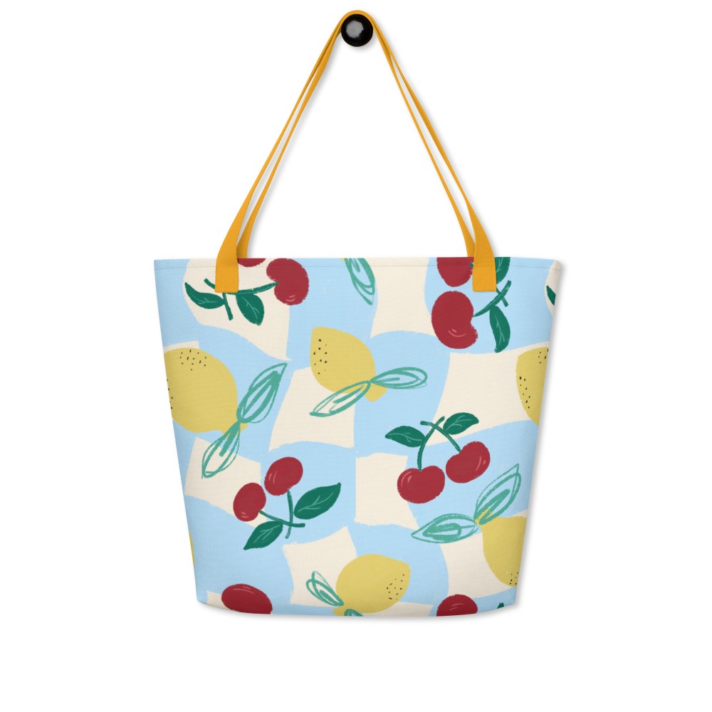 Cherry Lemon Large Tote Bag
