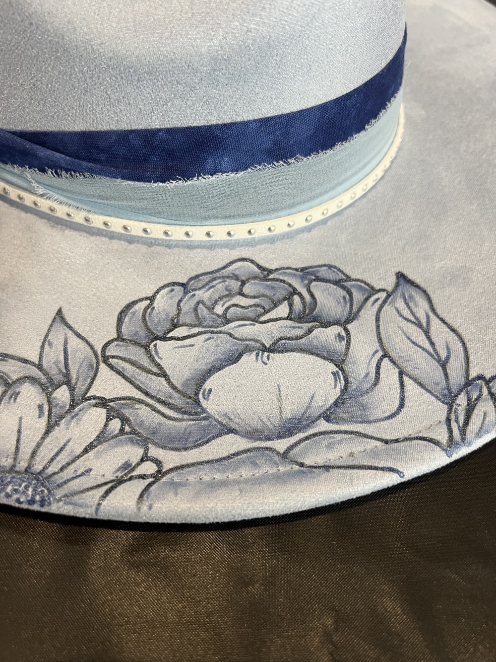 F-Fedora Blue with Flowers