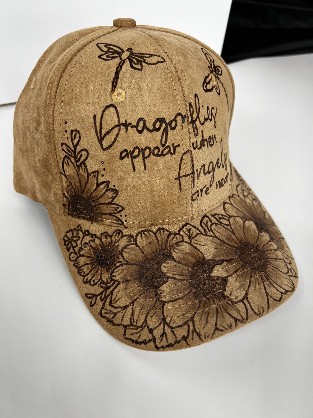 Vegan Suede Ball Cap Dragon Flies Appear when Angles are near