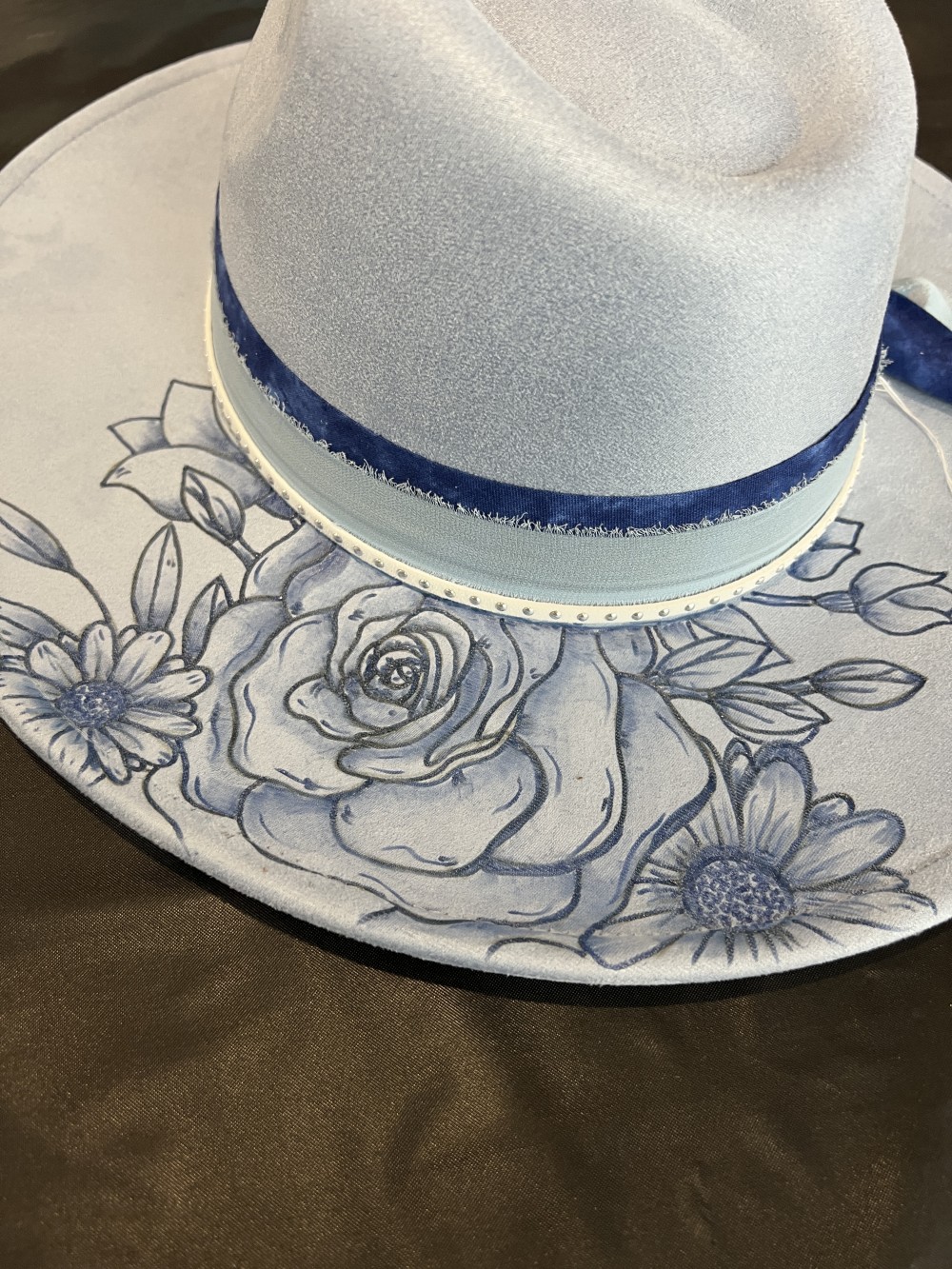 F-Fedora Blue with Flowers