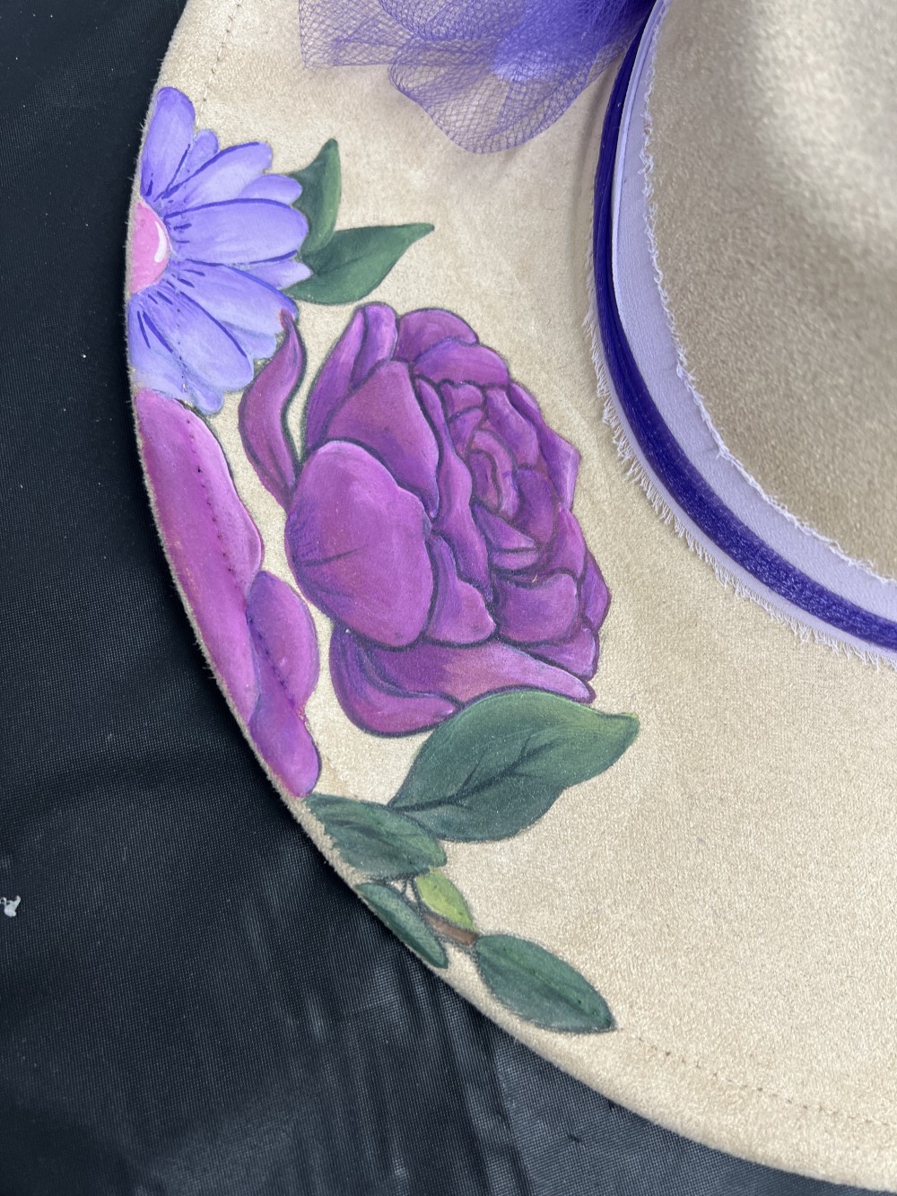 F-Fedora Hand Painted PURPLE Flowers