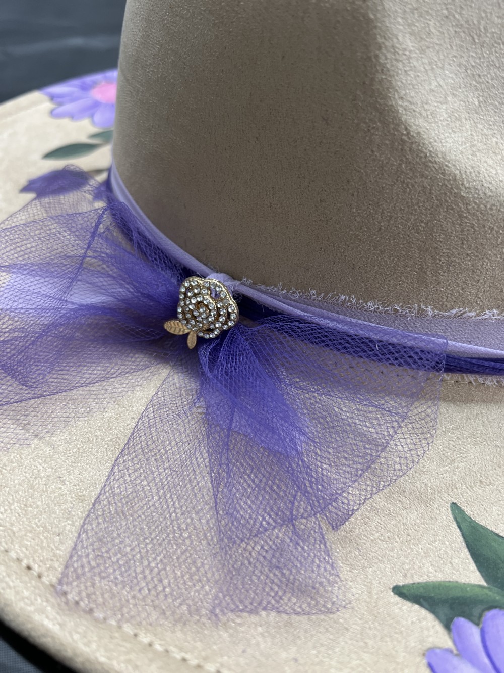 F-Fedora Hand Painted PURPLE Flowers