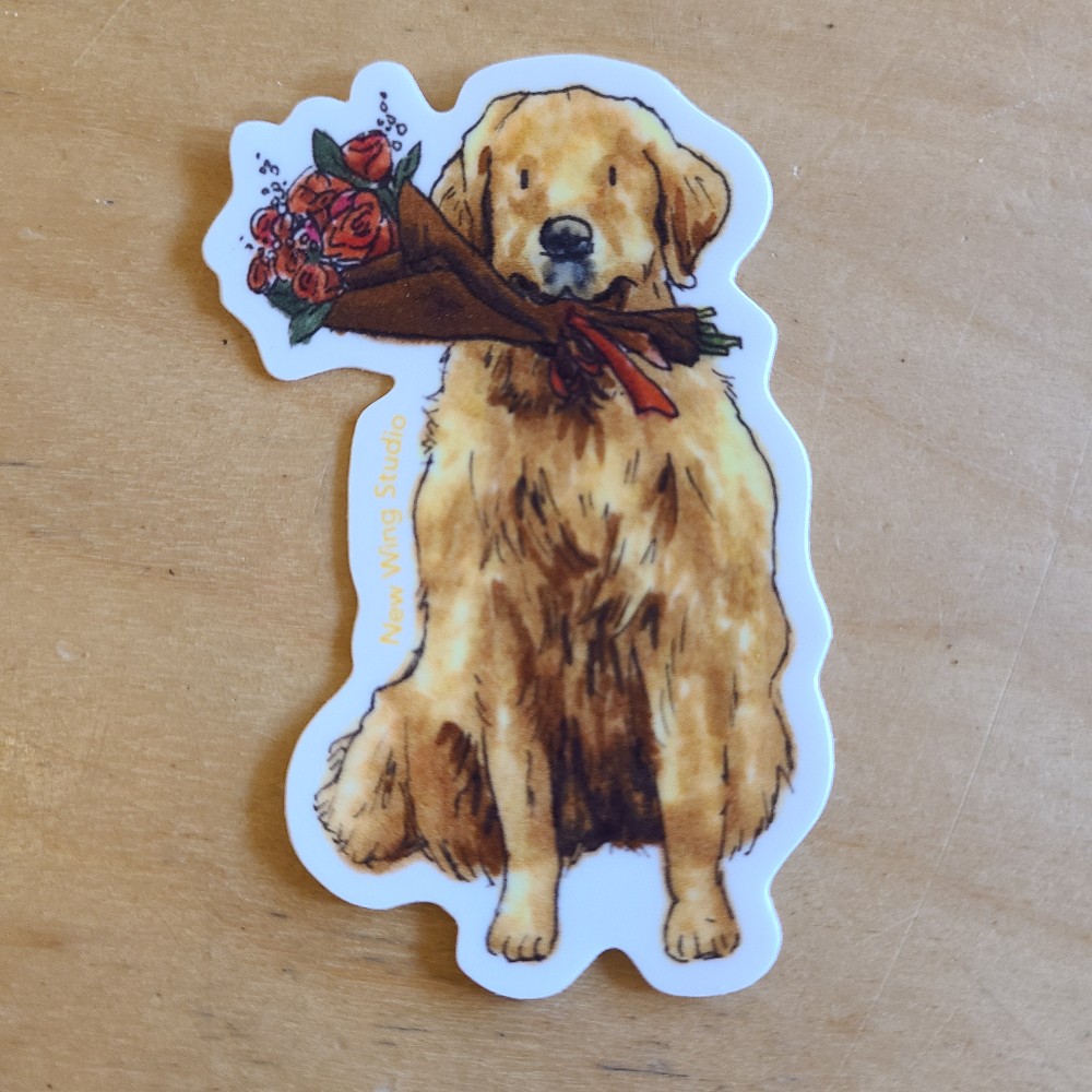 Sticker - Dog w/Flowers