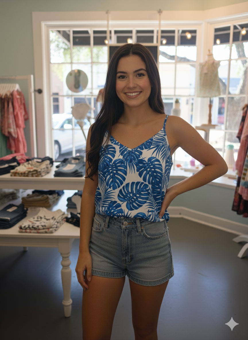 Blue & White Camisole Spaghetti Strap