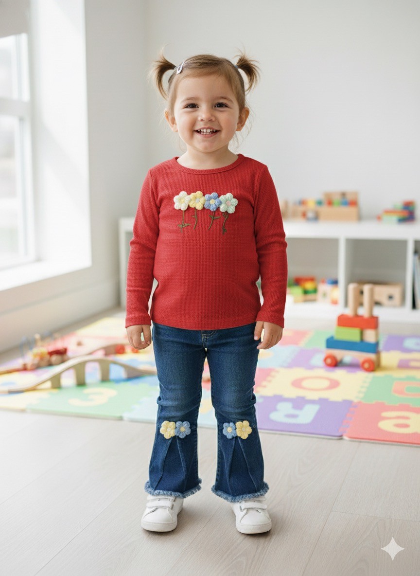 Baby Girls Flower Jean Outfit
