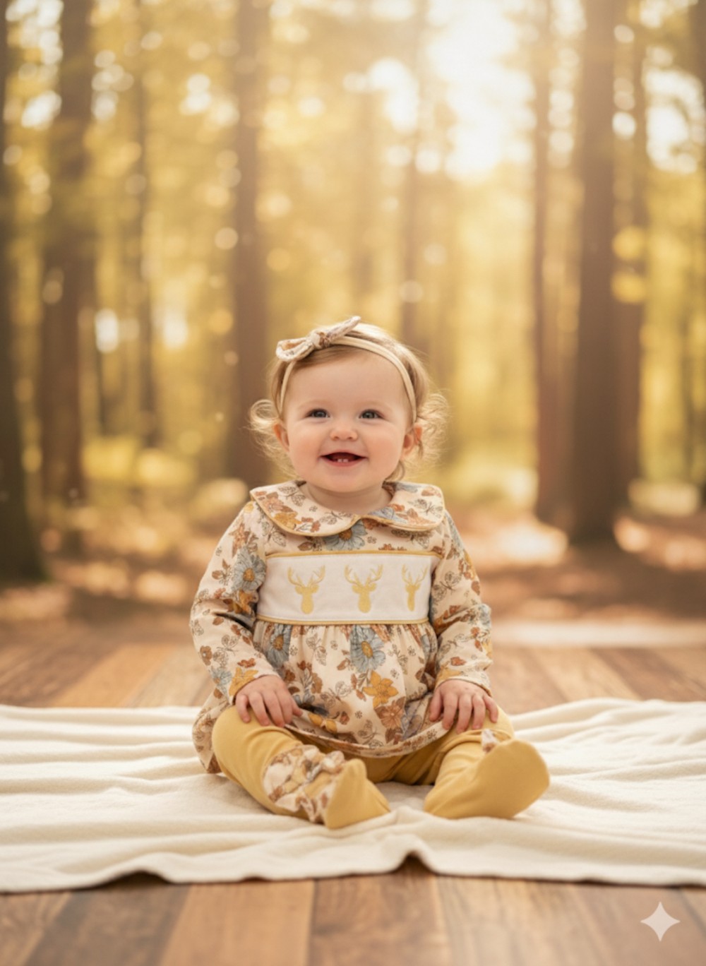 Khaki Deer Floral Pants Set