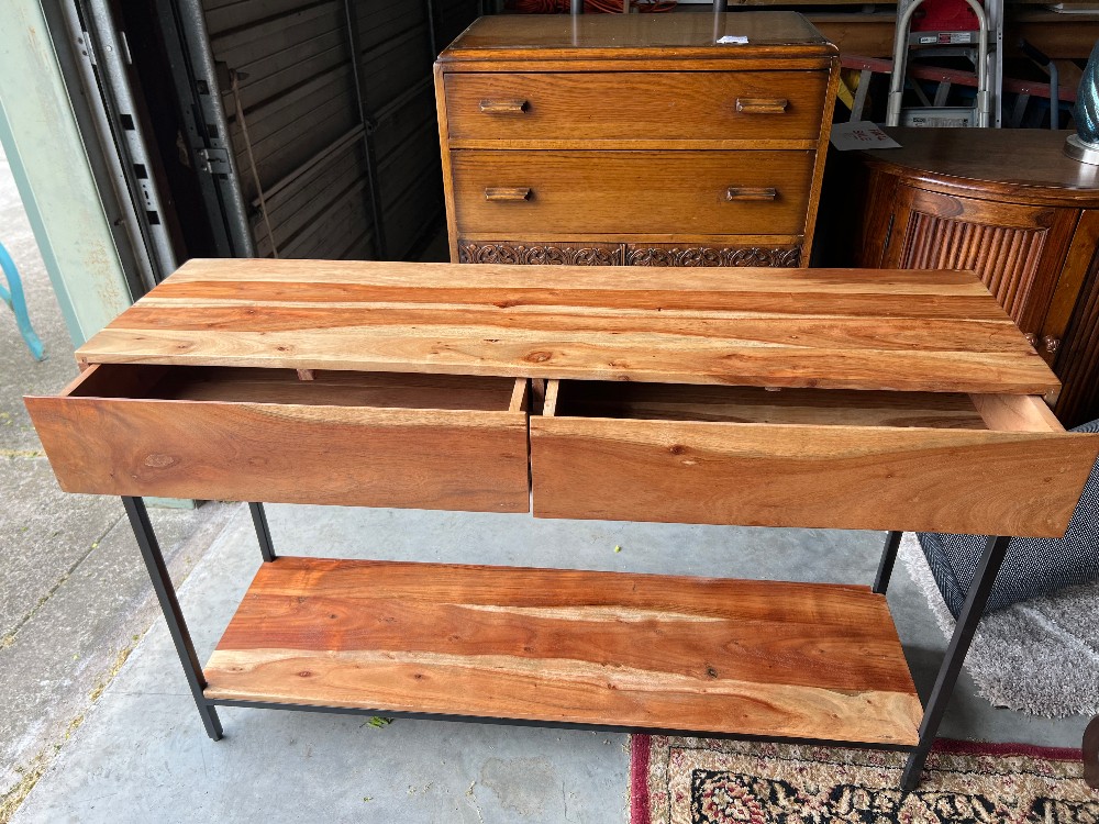 Acacia Wood & Metal Two-Drawer Console Table