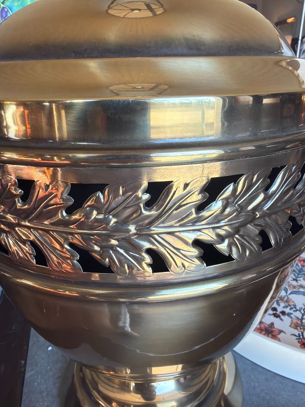 Vintage Brass Table Lamp w Pleaded Shade