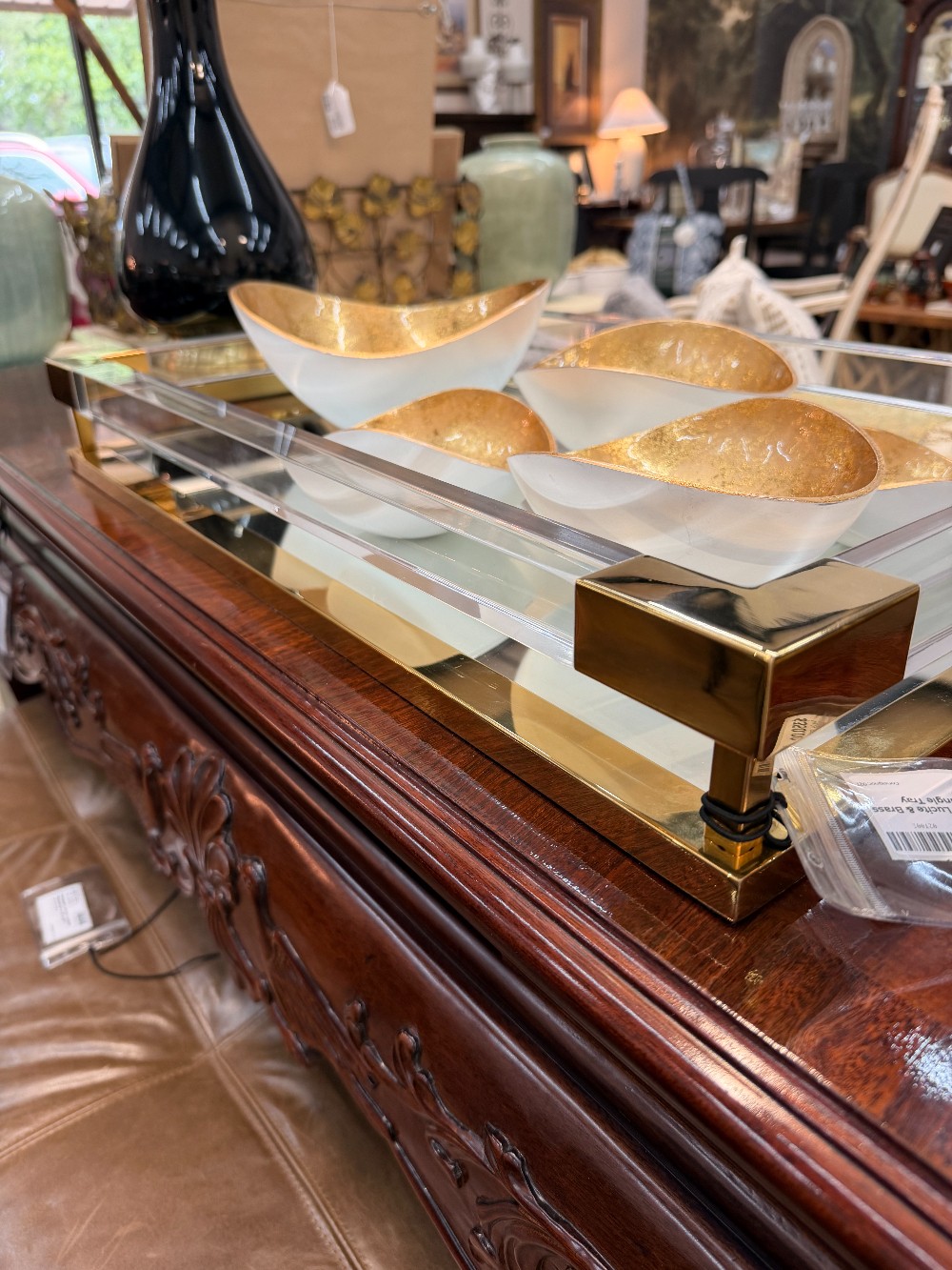 Jonathon Adler Lucite & Brass Mirrored Rectangle Tray