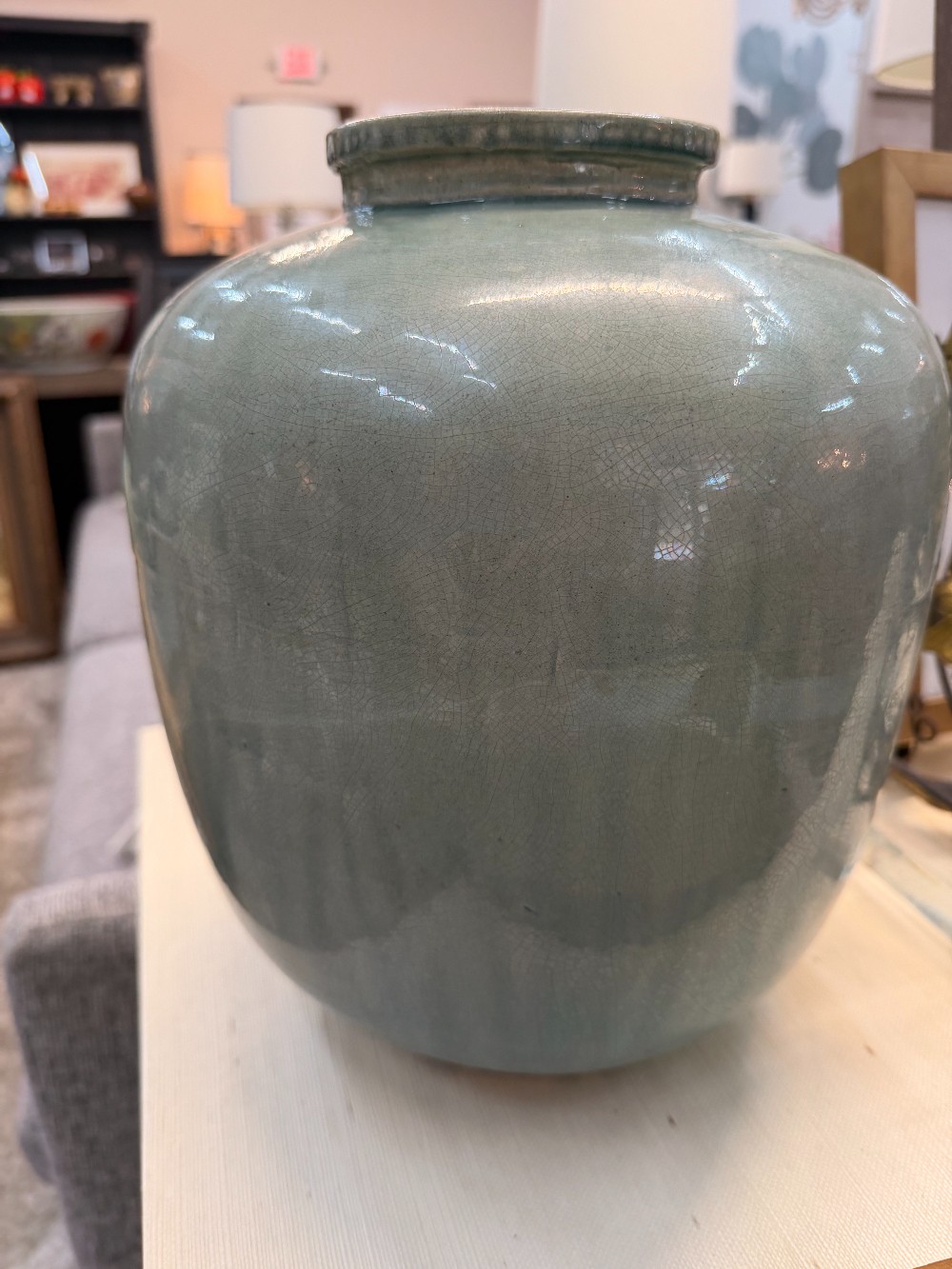 Lrg Glazed Blue/Green Ceramic Jar
