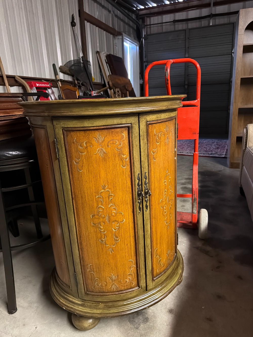Painted Demilune Cabinet Bar Cabinet