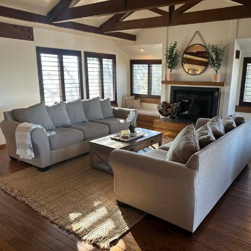 Staged living room  by the Under the Arbor team.