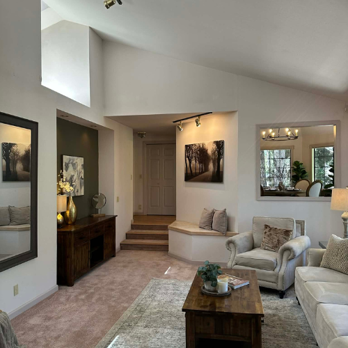 Staged living room  by the Under the Arbor team