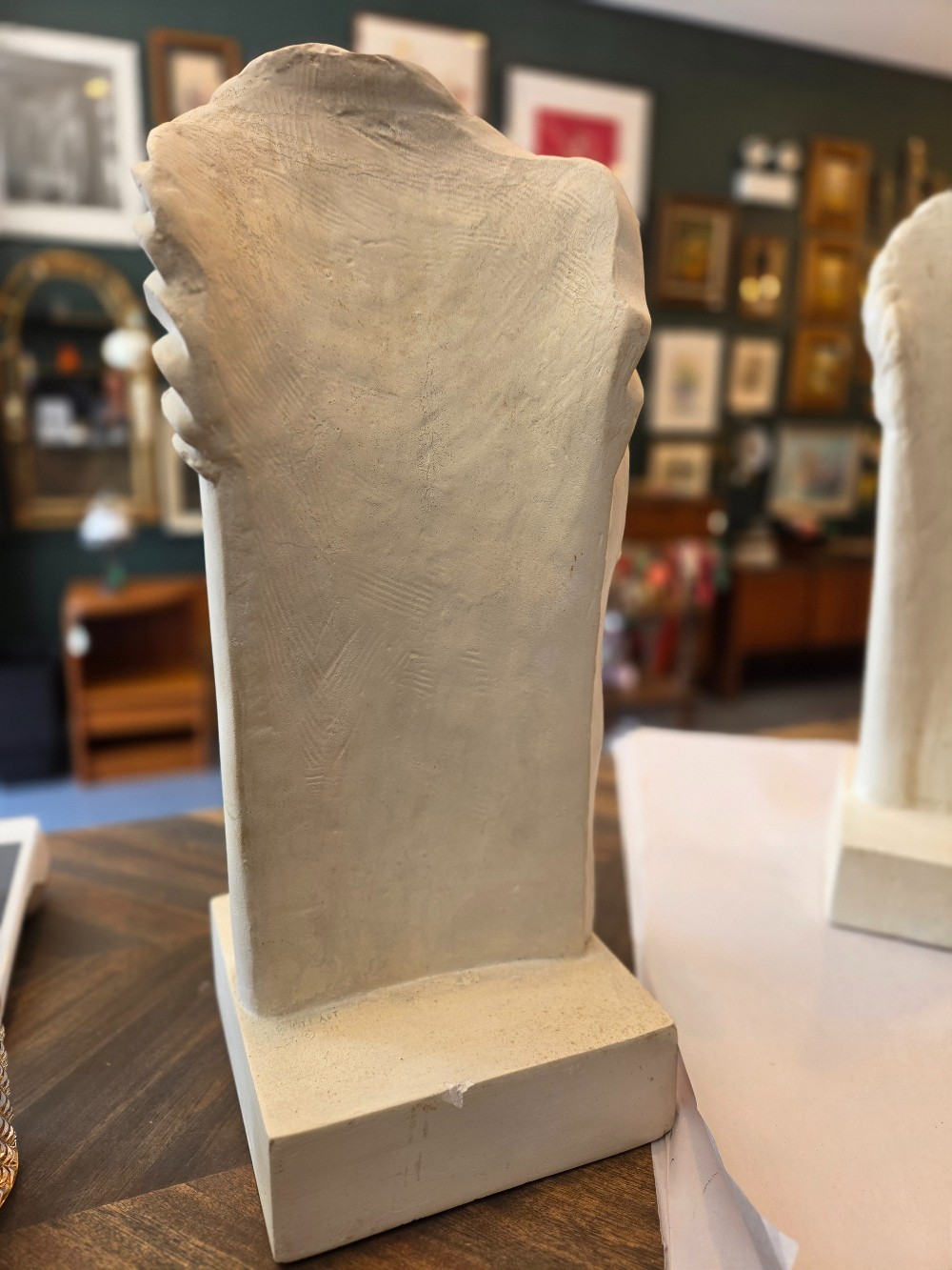 Post Modern Deco style Plaster Bust Sculpture. Sogned  