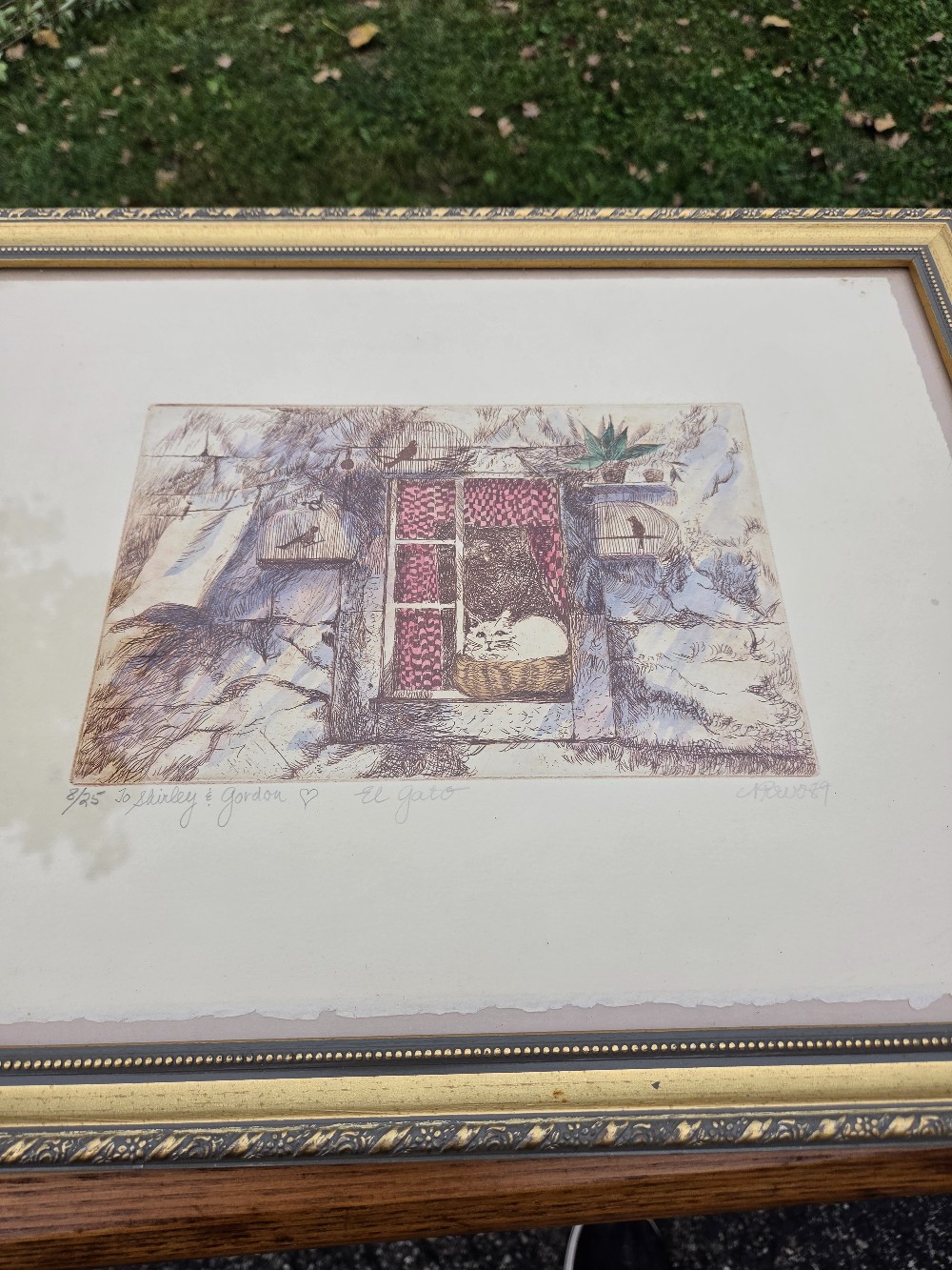 El Gato etching matted and framed, signed by artist