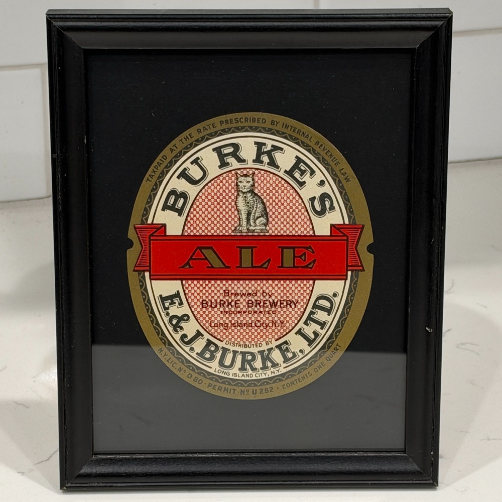 Framed 1940s Burke's Ale Label w Cat