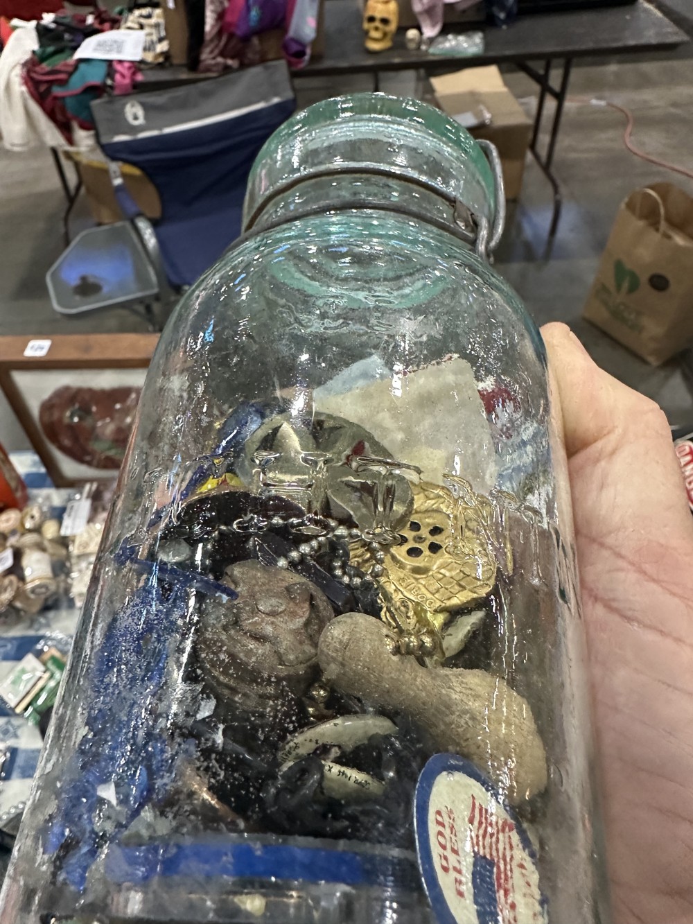 Antique Glass Jar loaded with Vintage Tiny Treasures
