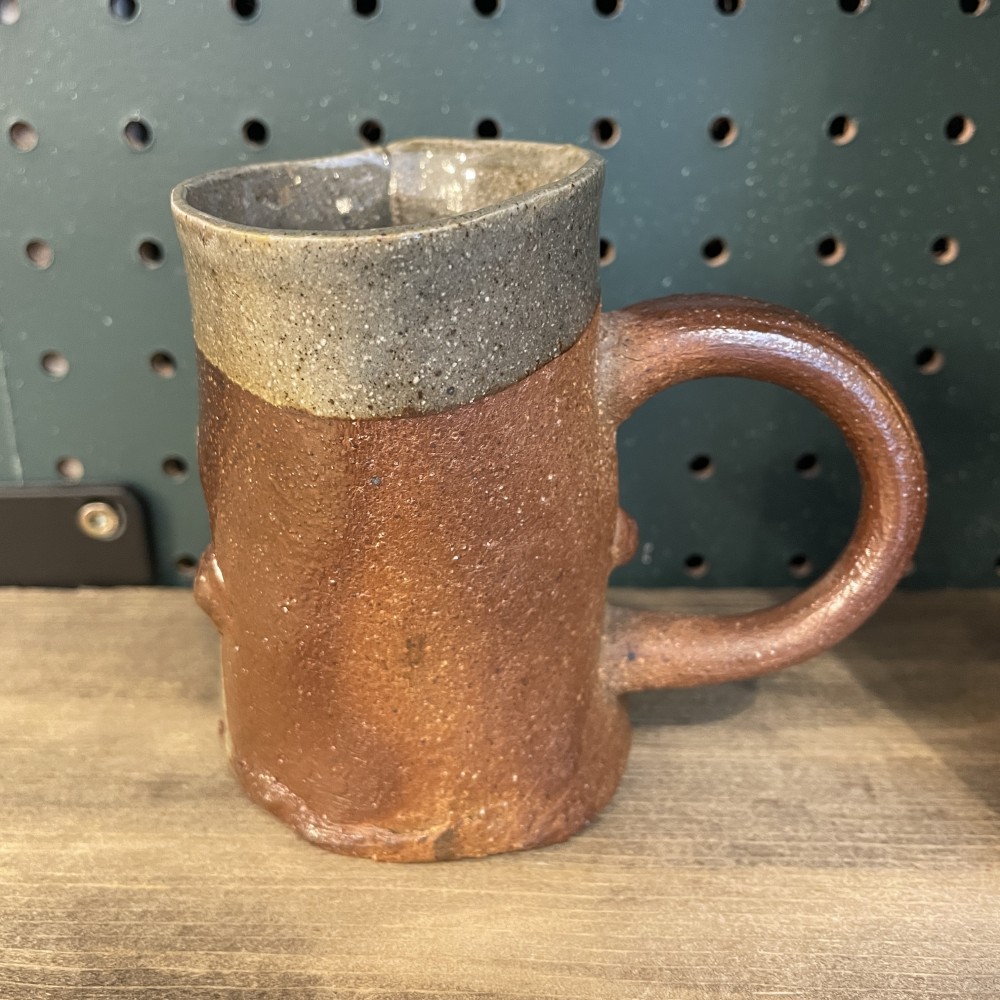 Folk Art Pottery Face Mug Signed EH
