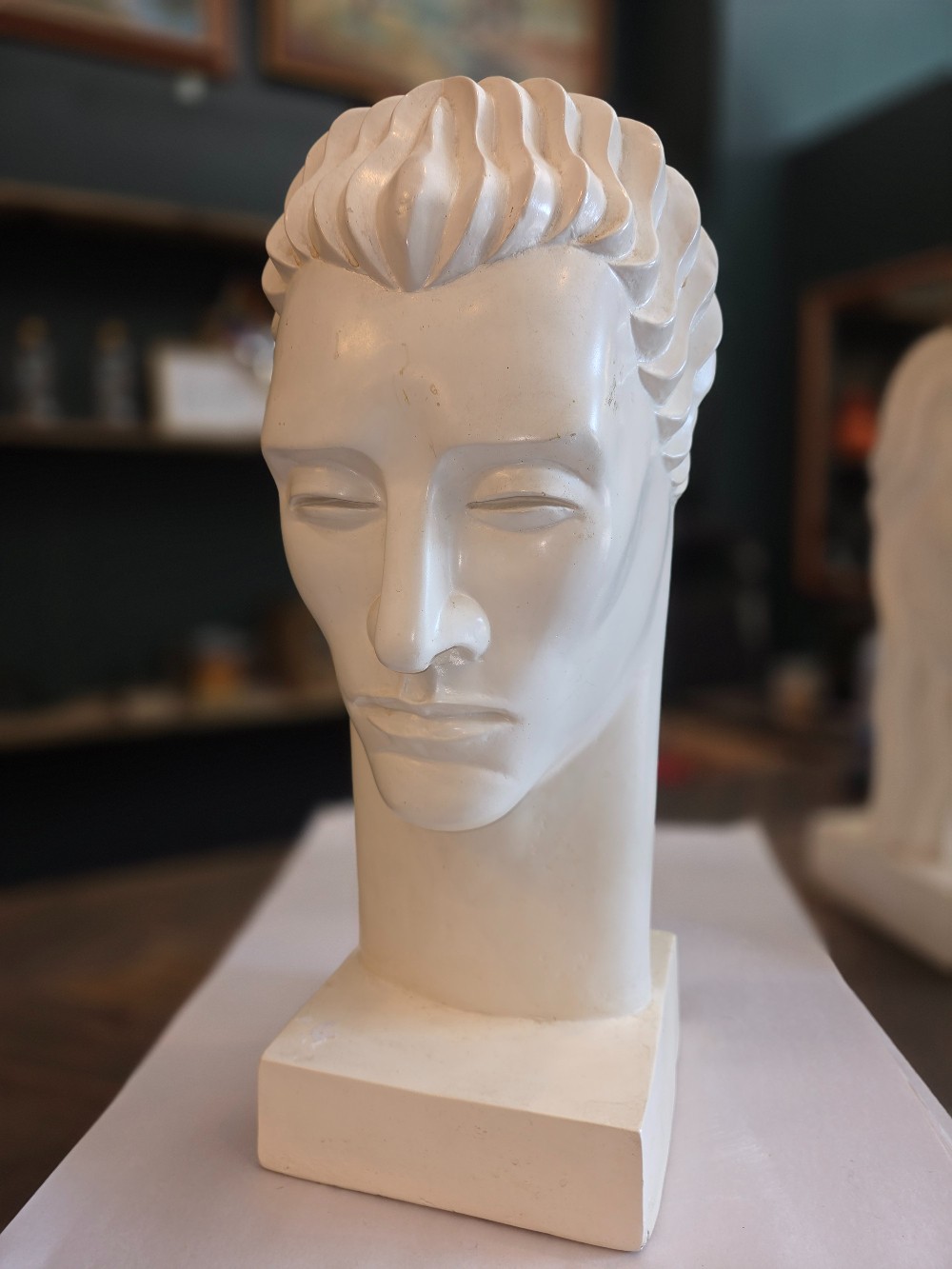 Post Modern Deco style Plaster Bust Sculpture Signed 