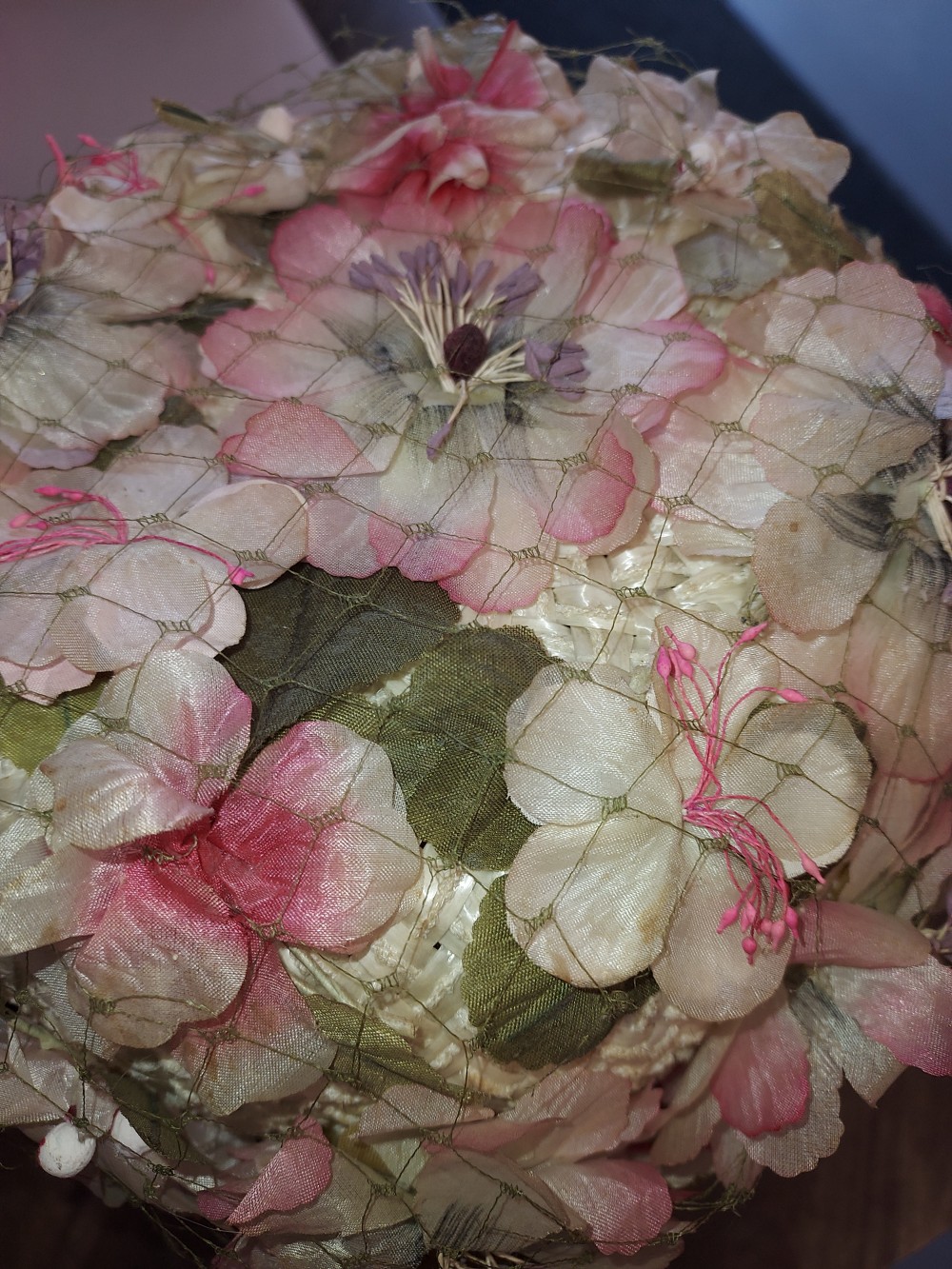 Vintage Pink/Green Flowers Hat
