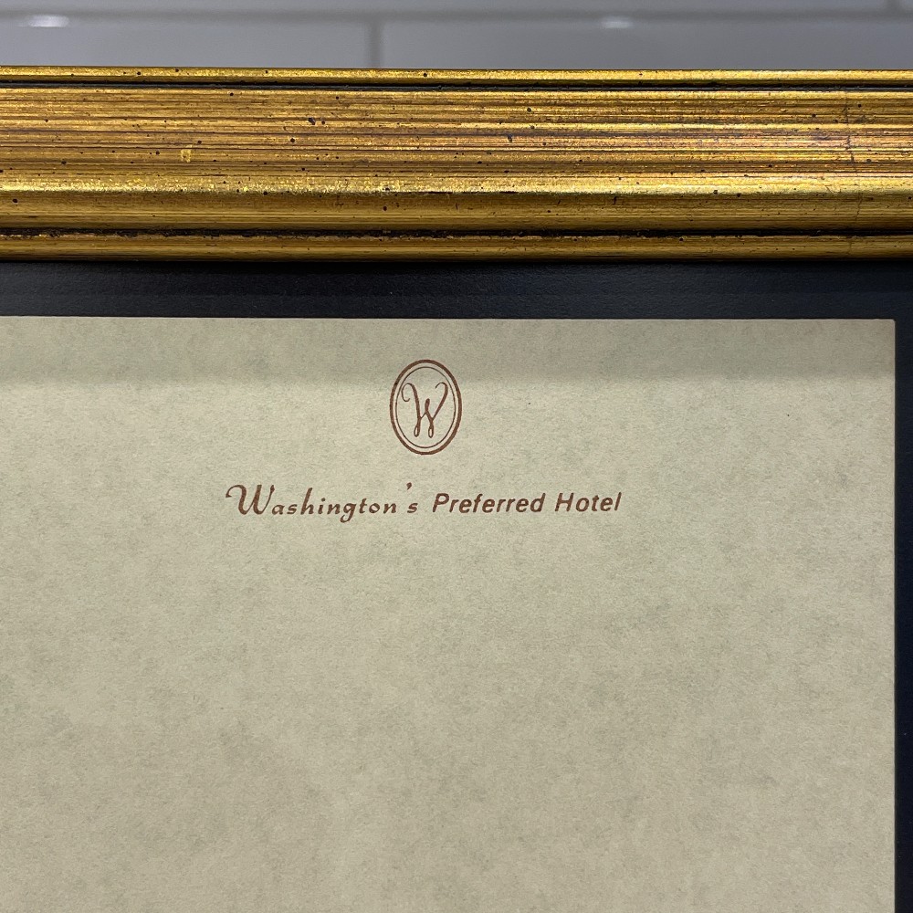 Framed Vtg Watergate Hotel Stationery