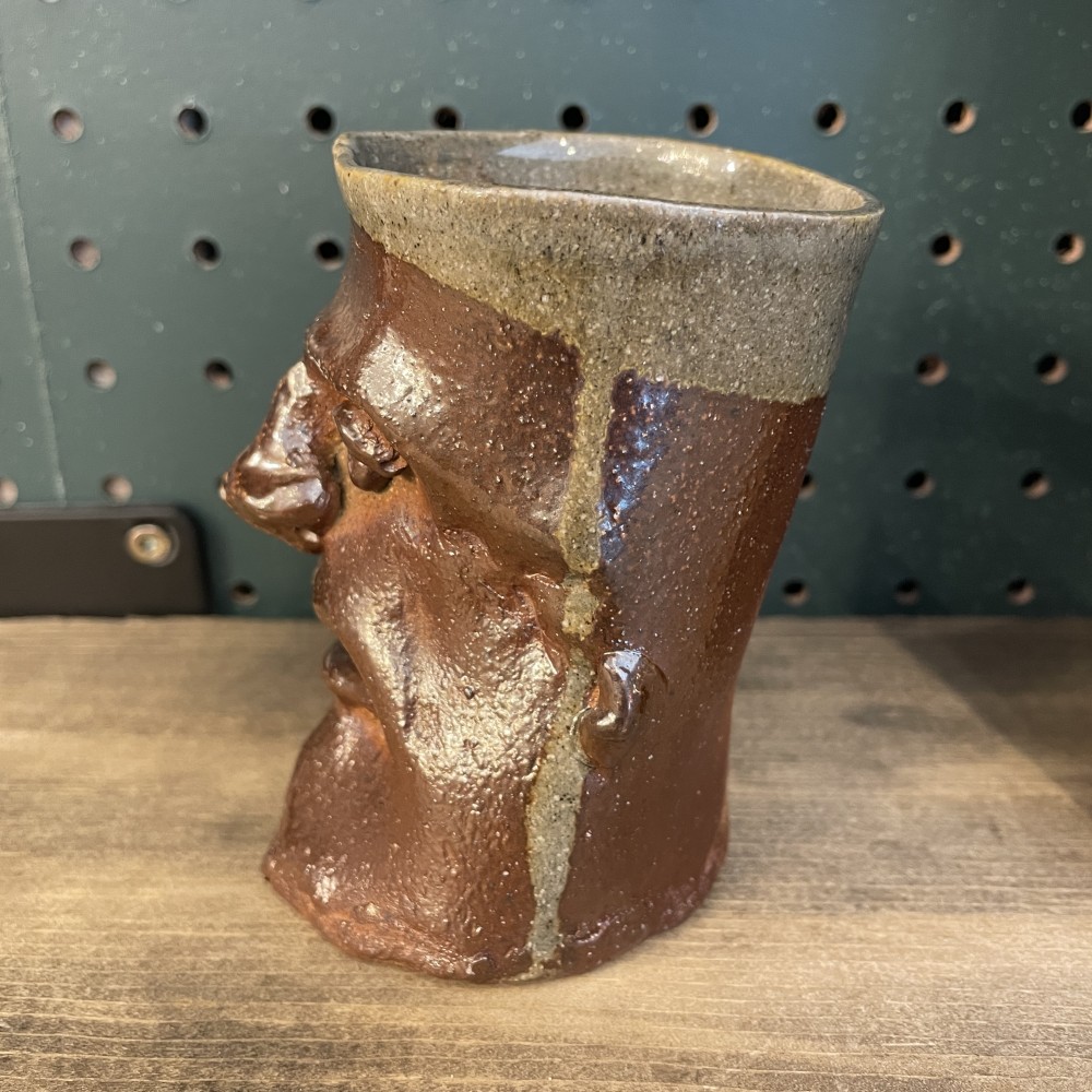 Folk Art Pottery Face Mug Signed EH