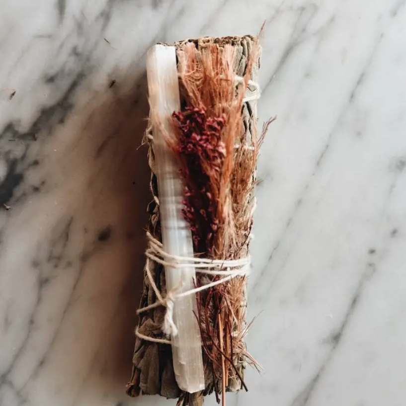 Healing Smudge Bundle, with Sage, Selenite & Wildflowers