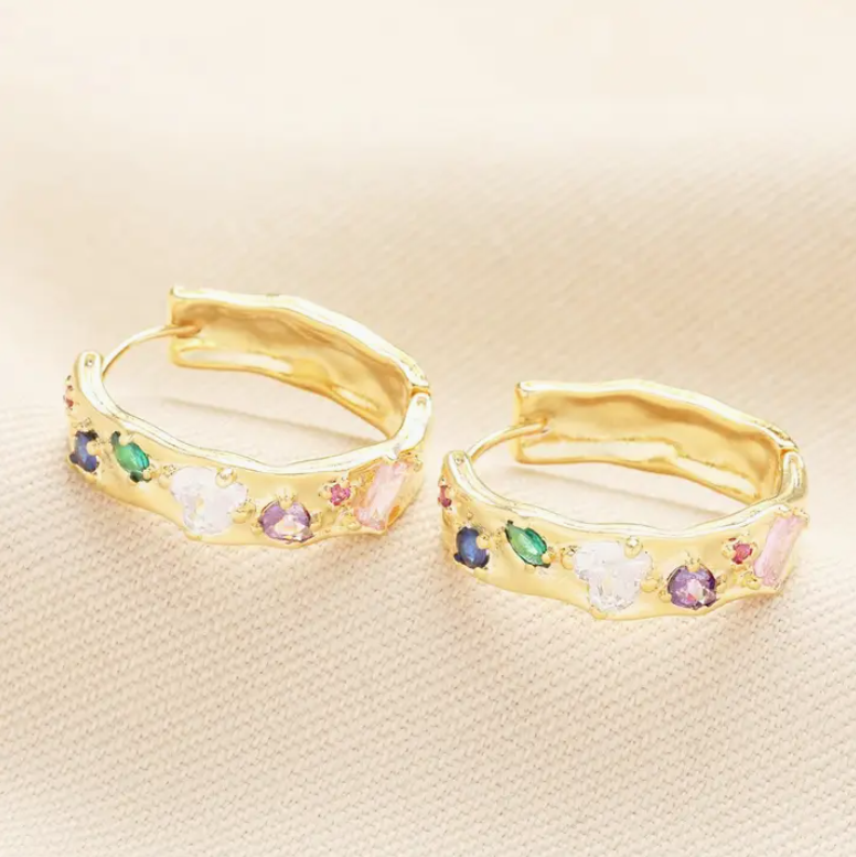 Molten Gem Huggie Hoop Gold Earrings