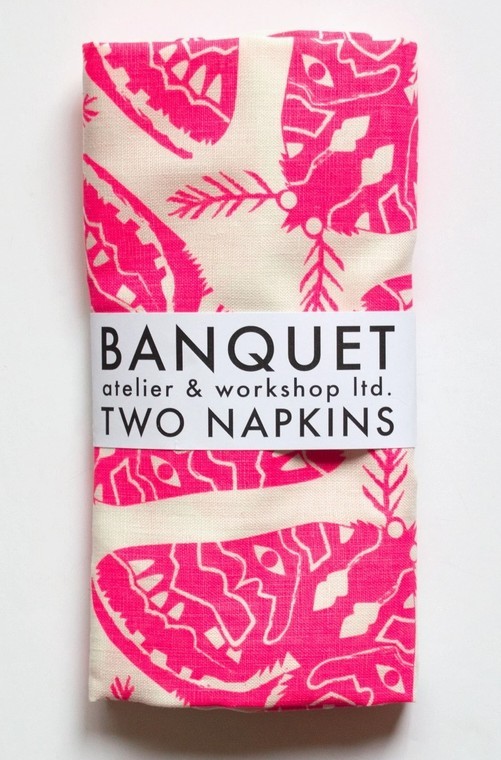 Linen Tea Towel - Neon Pink Moths