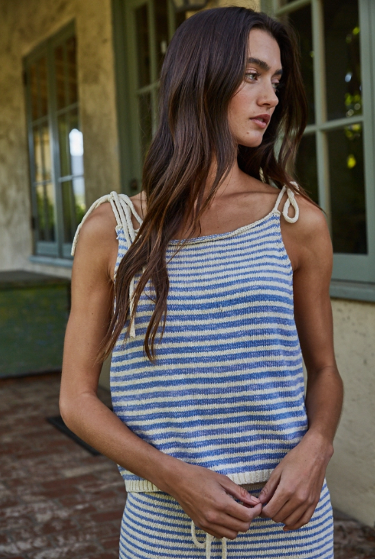 Knit Cotton Striped Spaghetti Tie Strap Top