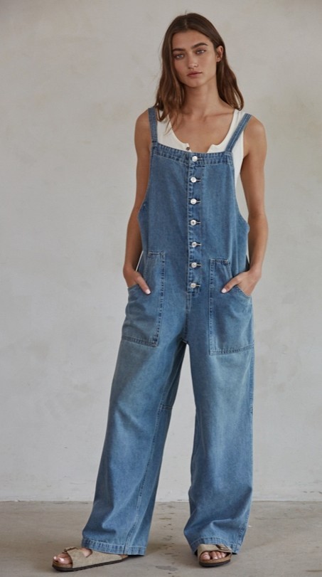 Down Wide Leg Overalls