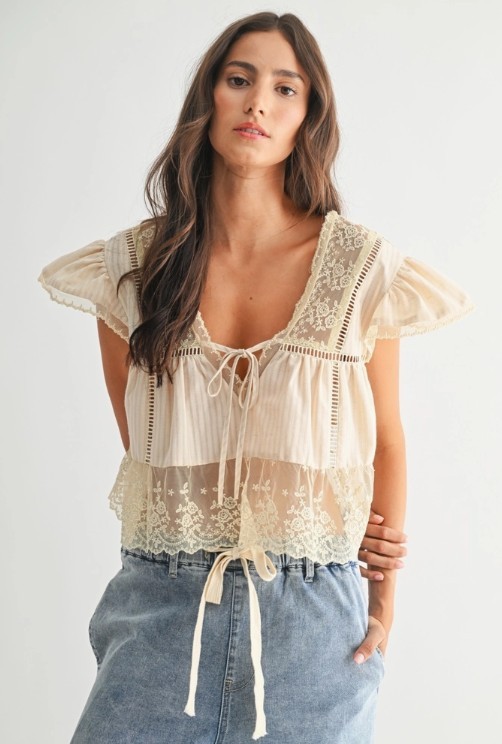 Lace-Trimmed Blouse *Cotton Blend