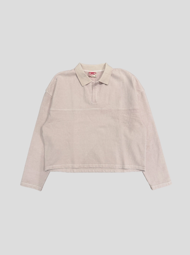 Acid Wash Rugby Style Collared Sweatshirt