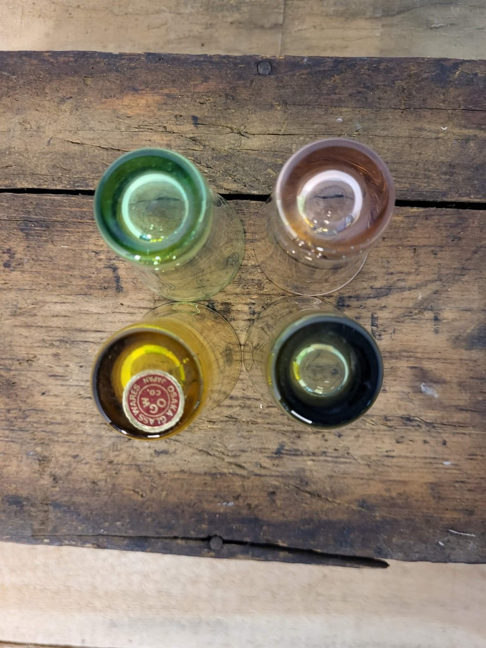 Set of 4 MCM colored shot glasses
