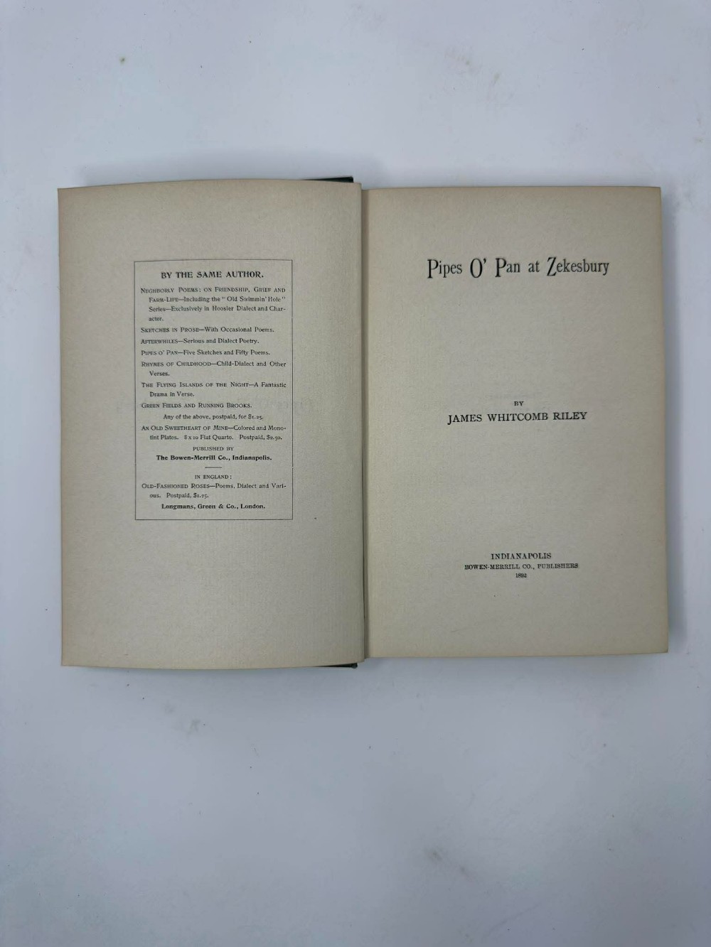 1895 James Whitcomb Riley book  Pipes O'Pan at Zekesbury