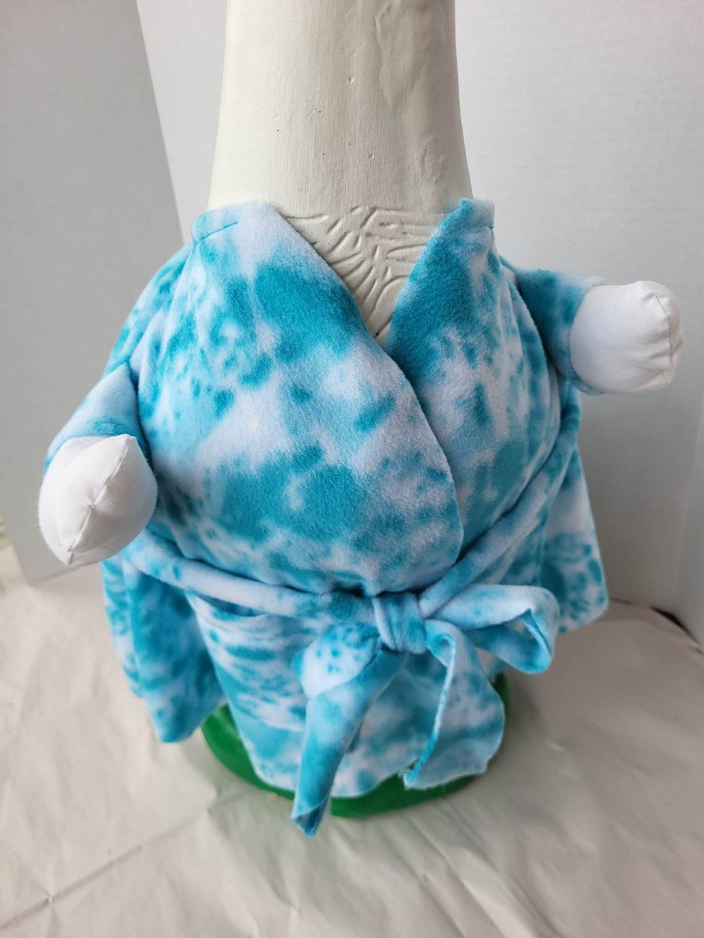 Goose outfit aqua bathrobe with curlers