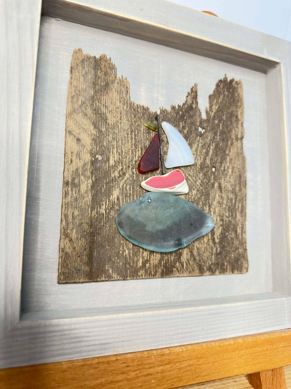 Found Glass Sailboat Art