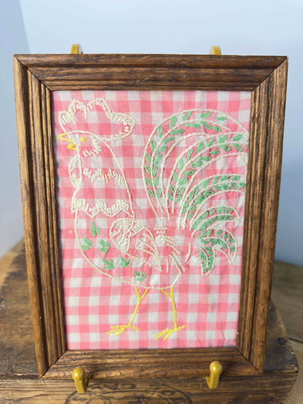 Vintage Framed Rooster Linen